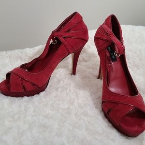 WHBM Red platform, open toe heels